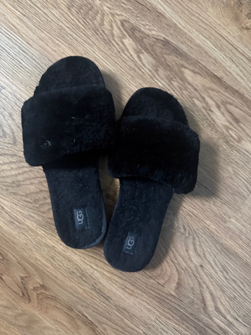 UGG Black Fluffy Slide Sandals